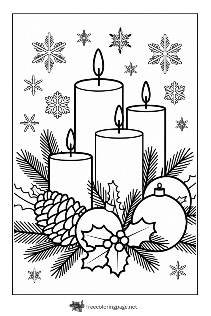 coloring page of winter decor candles