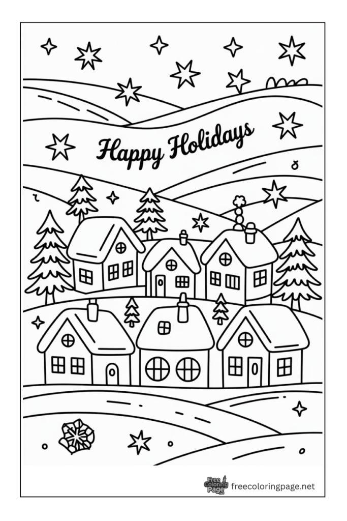 coloring page of christmas happy holiday