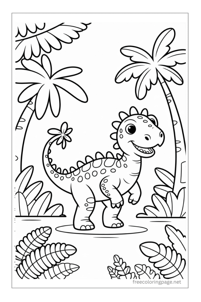 coloring page of  baby dinosaur cartoon 