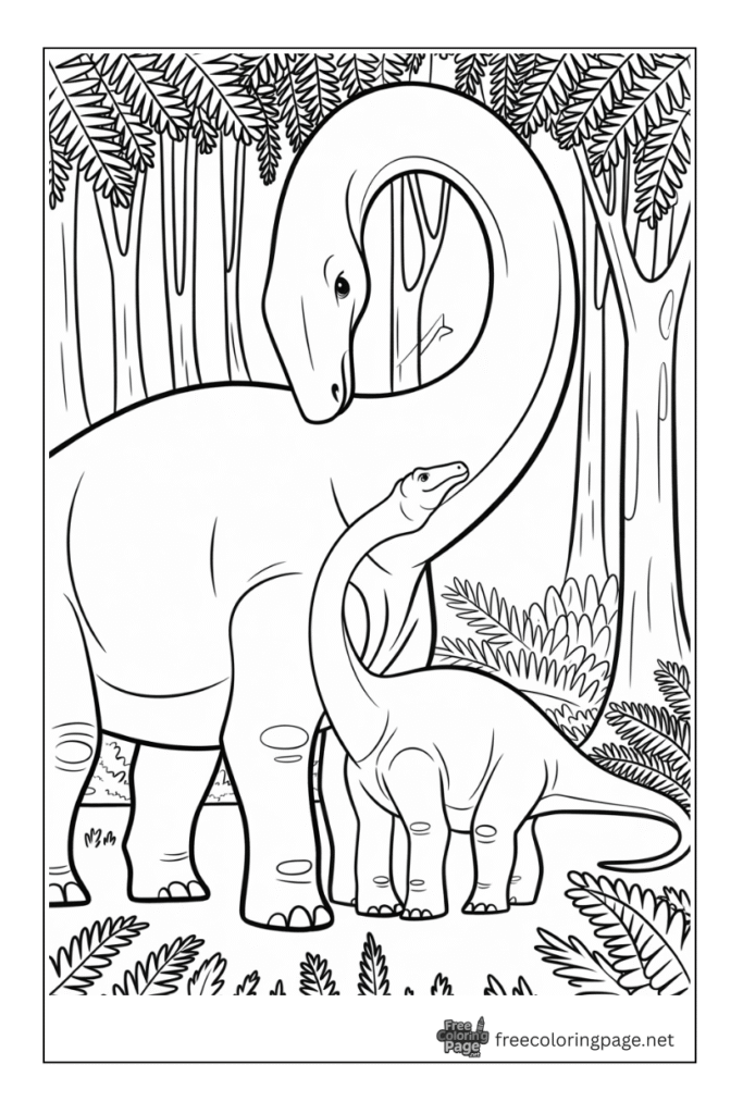 coloring page of brachiosaurus dinosaur with her baby