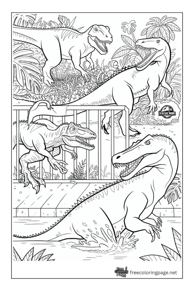 coloring page of dinosaur in jurrasic time zone