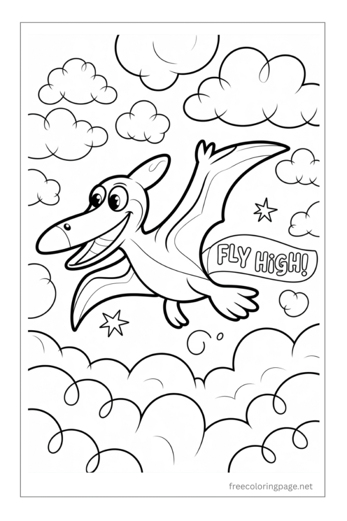 coloring page of  flying dinosaur 
