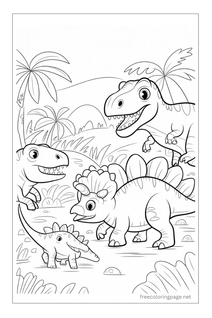 coloring page of  dinosaur for pre schooler