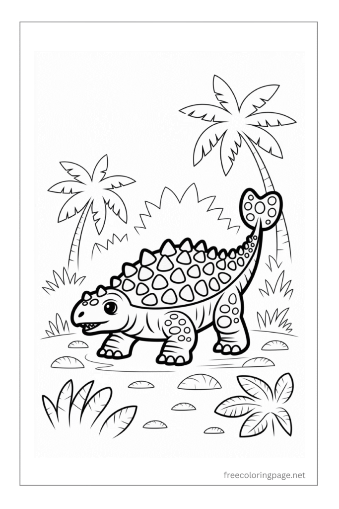 coloring page of  dinosaur in jungle