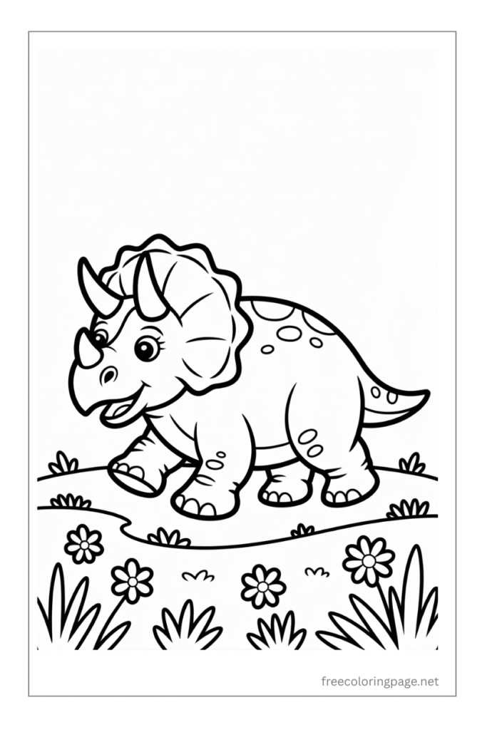 coloring page of triceratops dinosaur 