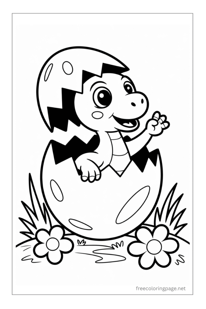 coloring page of  dinosaur in egg shell
