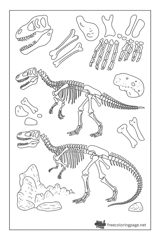 coloring page of dinosaur skeleton 