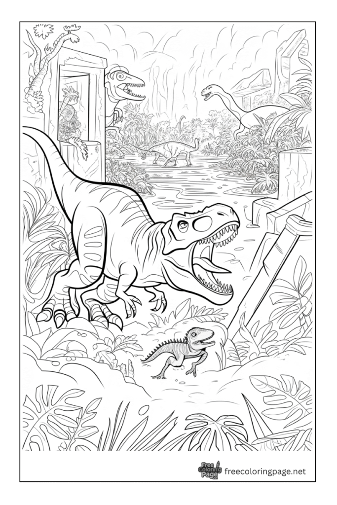 coloring page of dinosaur growling