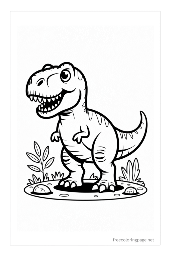 coloring page of  t rex dinosaur cartoon
