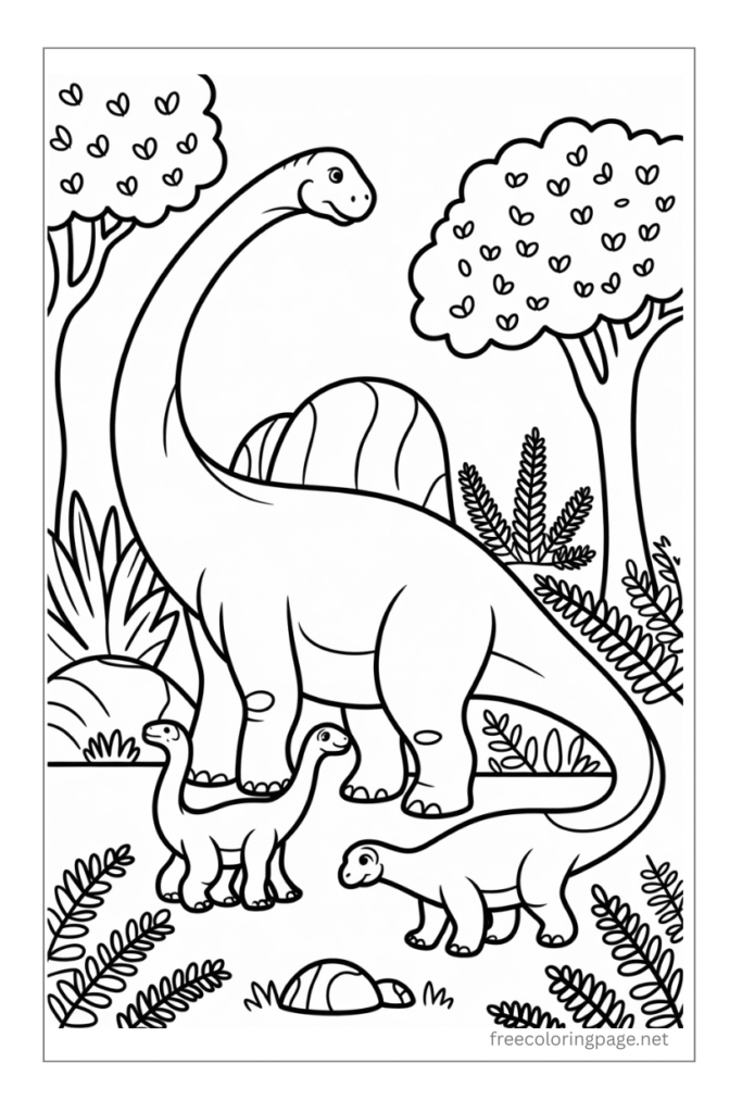 coloring page of  dinosaur brachiosaurus in simple design