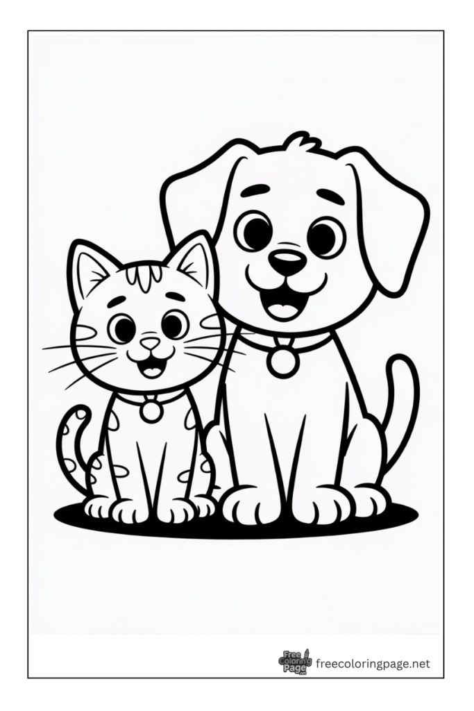 coloring page of cat and dog simple and easy coloring