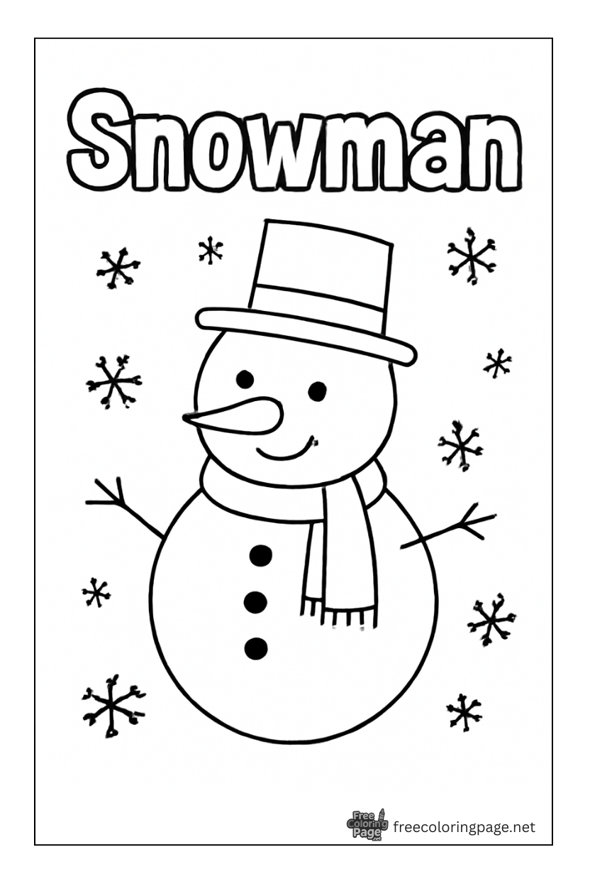 coloring page of simple christmas snowman