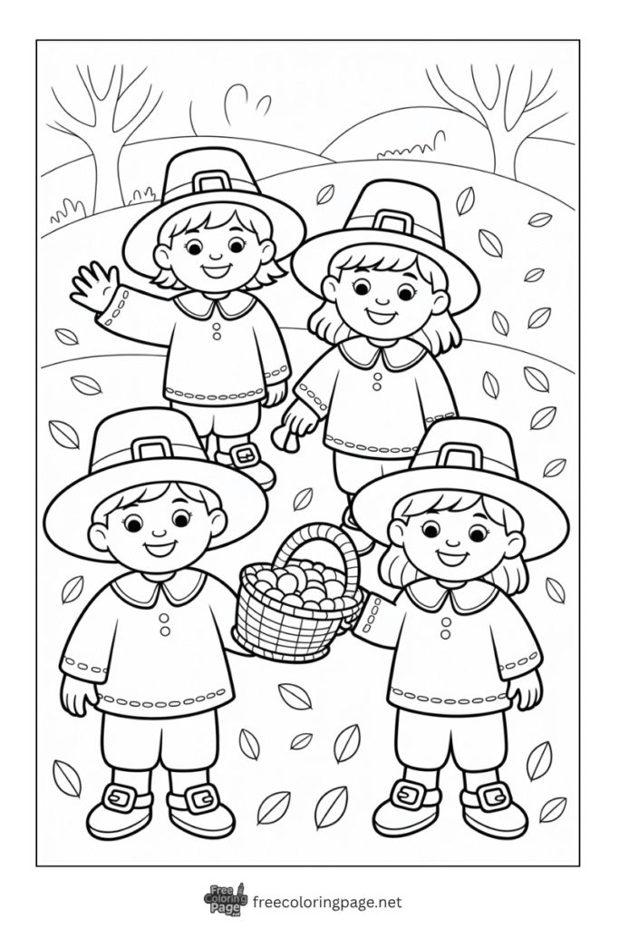 coloring page of thanksgiving apple basket sharing