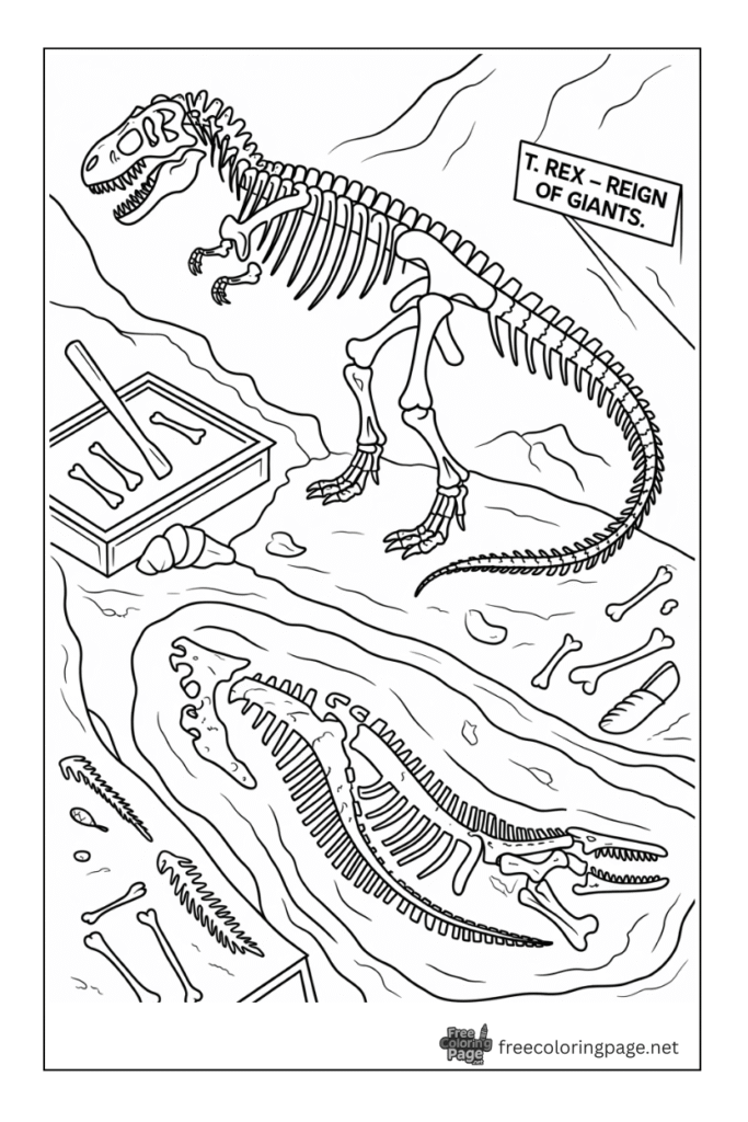coloring page of dinosaur fossils with different bones