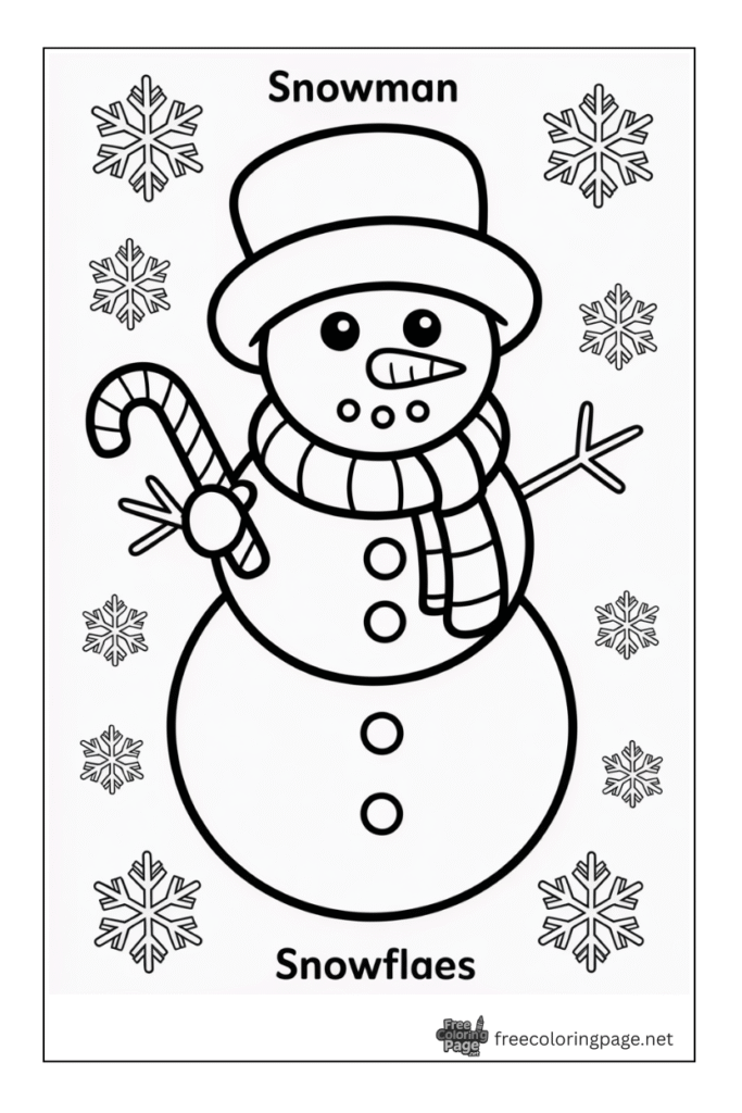 coloring page of snowman celebrating christmas
