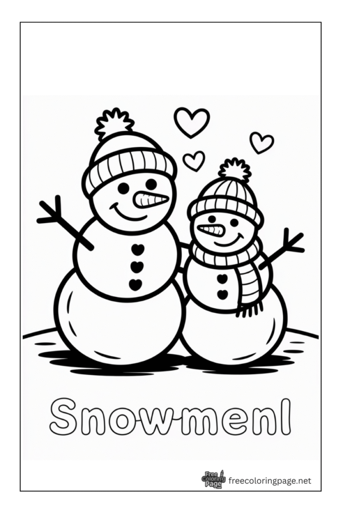 coloring page of christmas snowmen