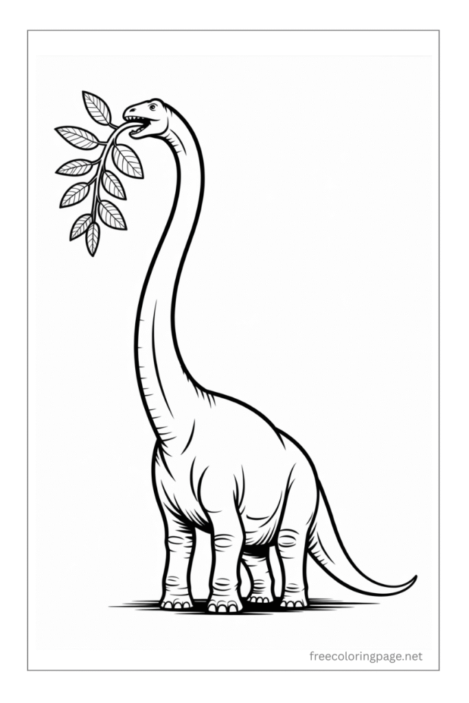 coloring page of  dinosaur with leaves in mouth