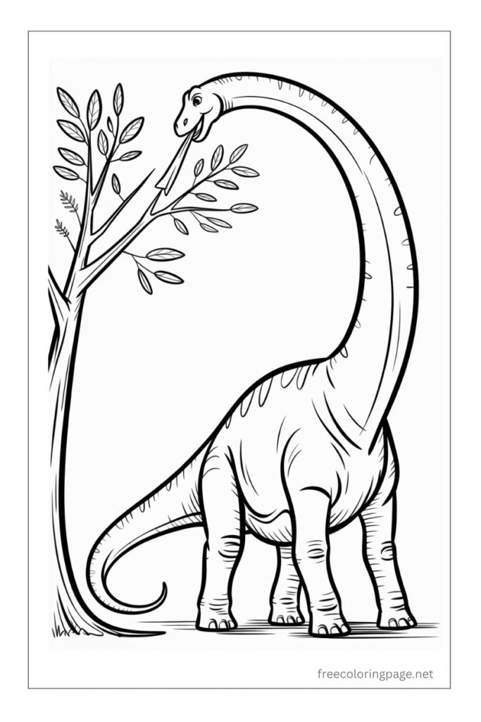 coloring page of bachiosaurus dinosaur eating leaves