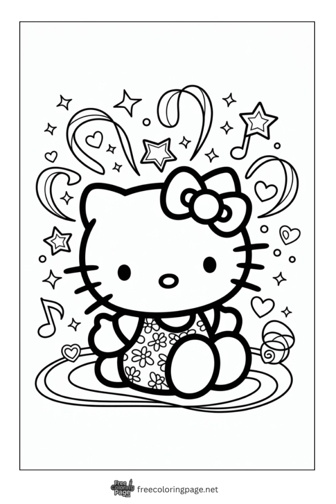 coloring page of hello kitty simple classic image