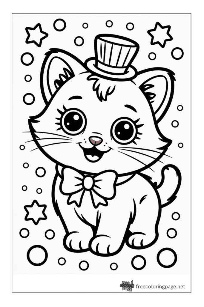coloring page of gabby cat with starry background