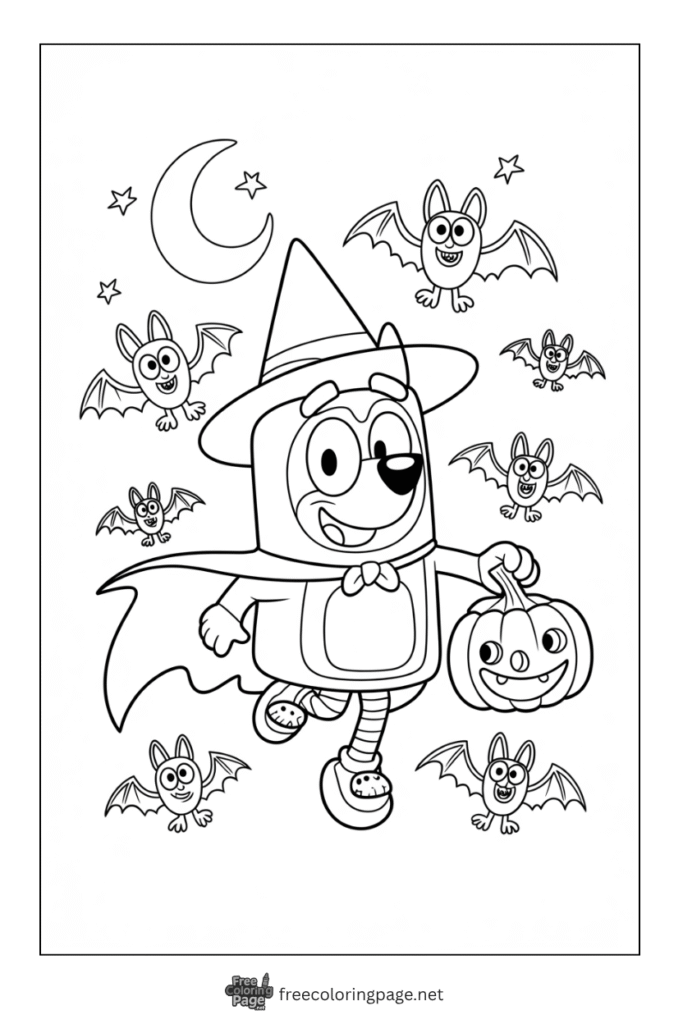 coloring page of bluey in halloween costume