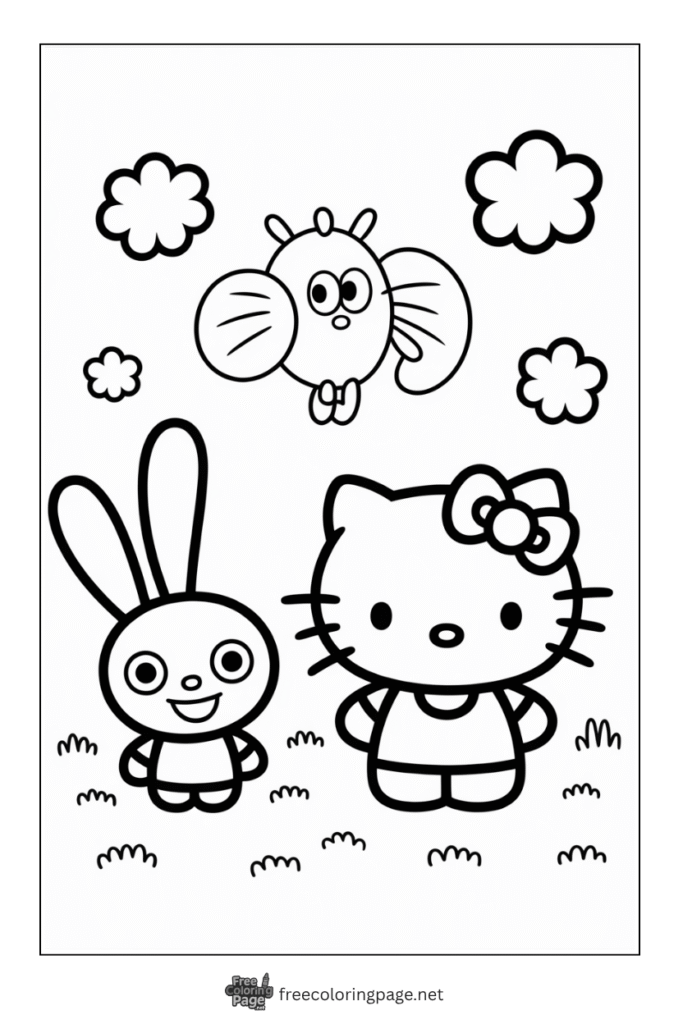 coloring page of hello kitty with keroppi together