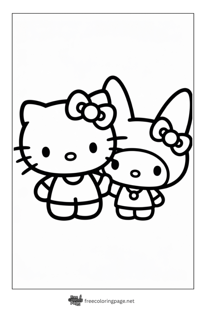 coloring page of hello kitty with my melody