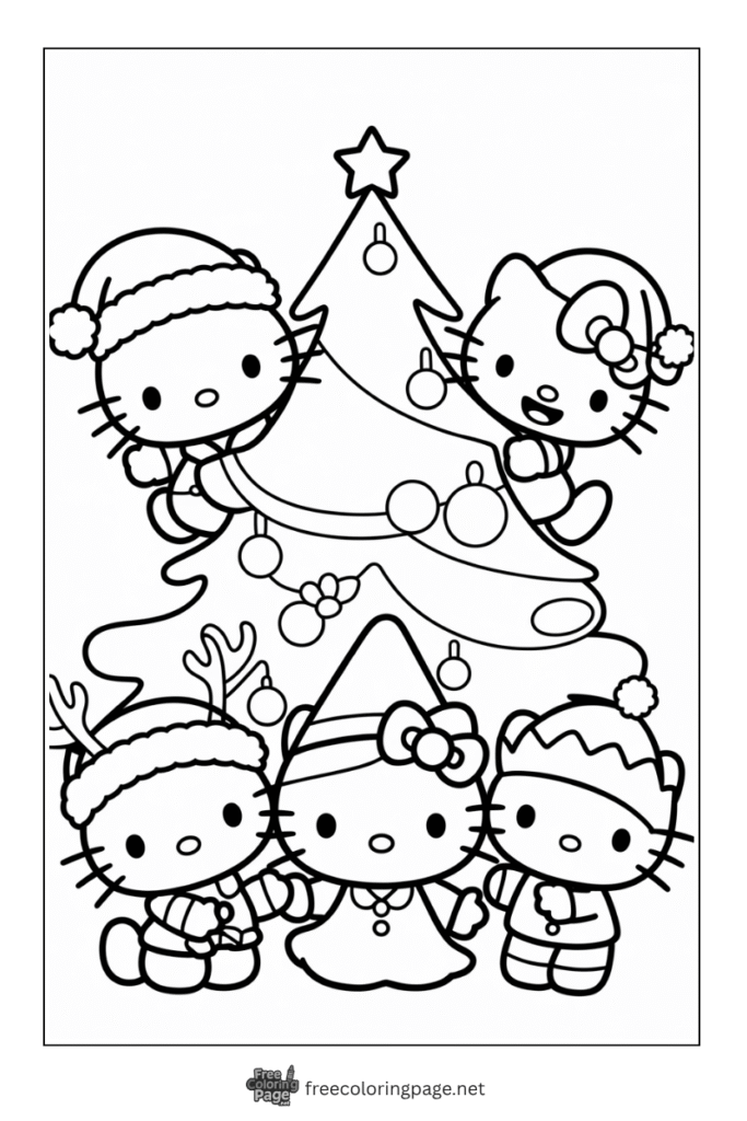 coloring page of hello kitty christmas celebration