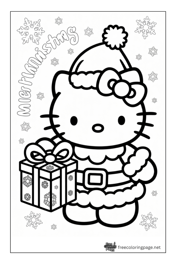 coloring page of christmas character hello kitty