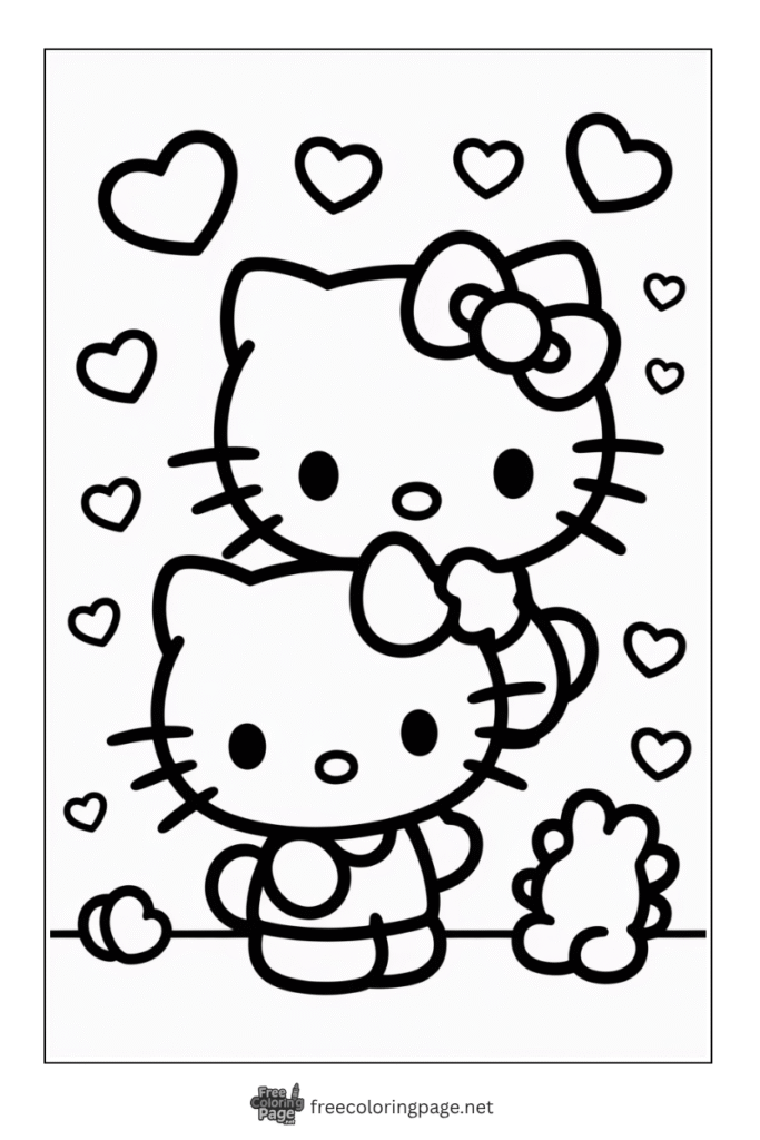 coloring page of hello kitty with starry background