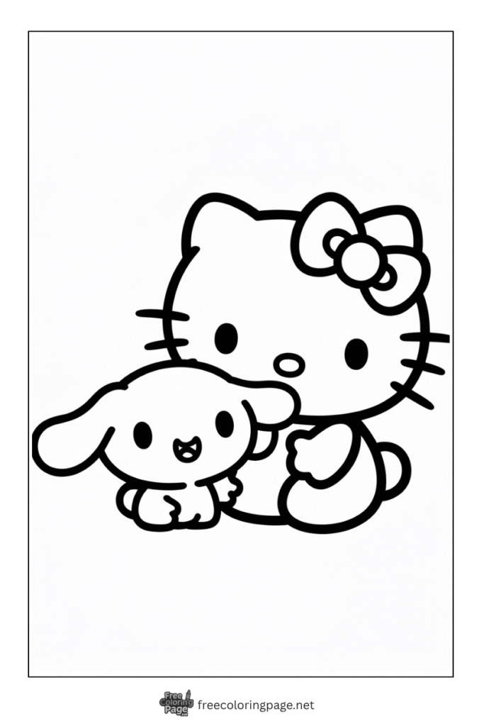 coloring page of cinnamon roll with hello kitty