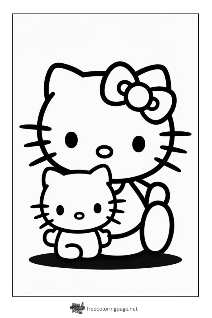 coloring page of hello kitty with kitten