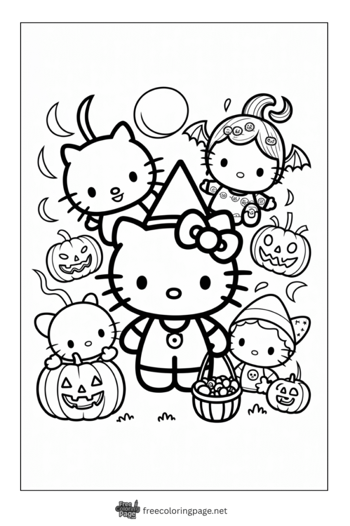 coloring page of hello kitty my melody pumpkin and halloween