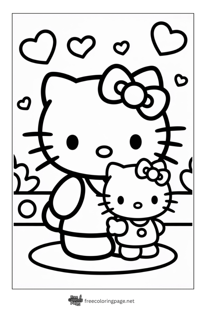 coloring page of hello kitty with badtz maru