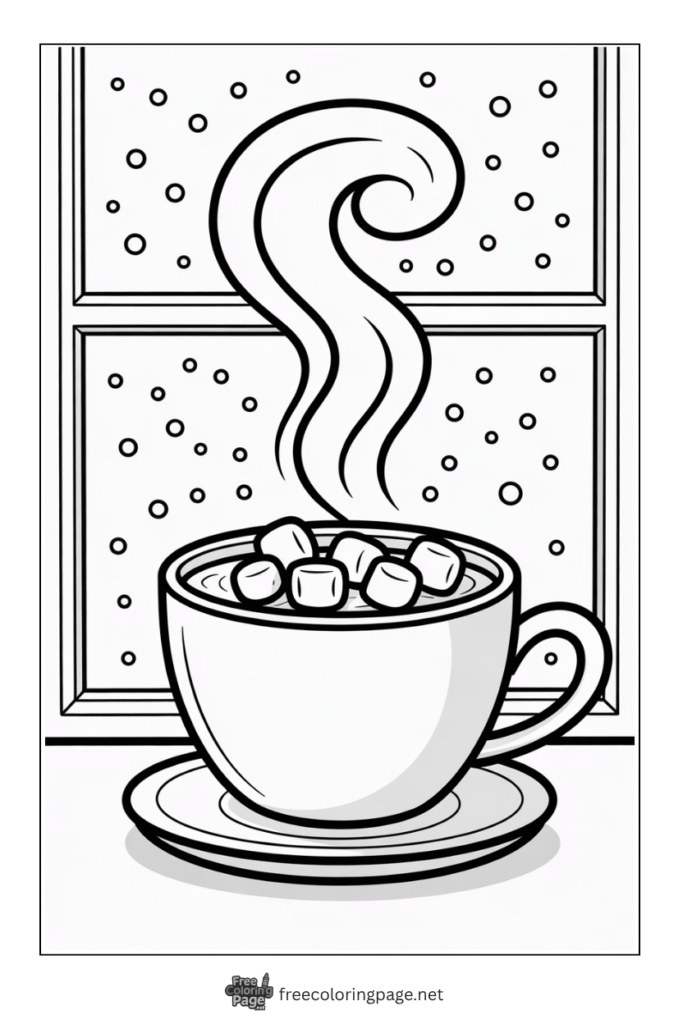 coloring page of winter hot cocoa