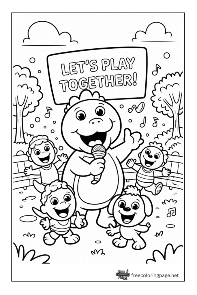 coloring page of barney dinosaur 