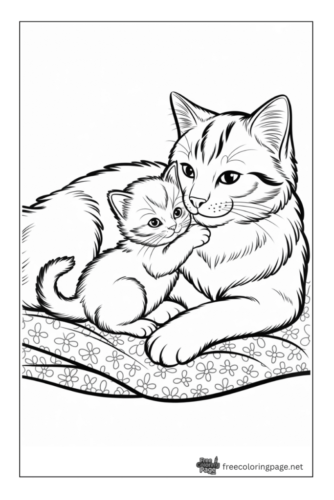 coloring page of kitty cat sitting together