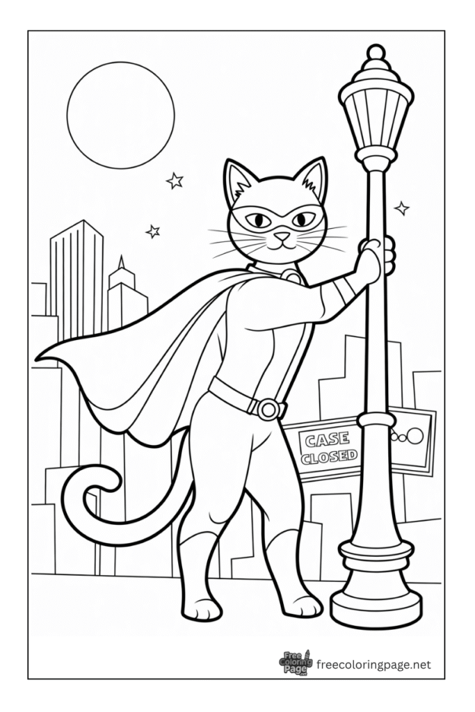 coloring page of noir cat standing on roadside