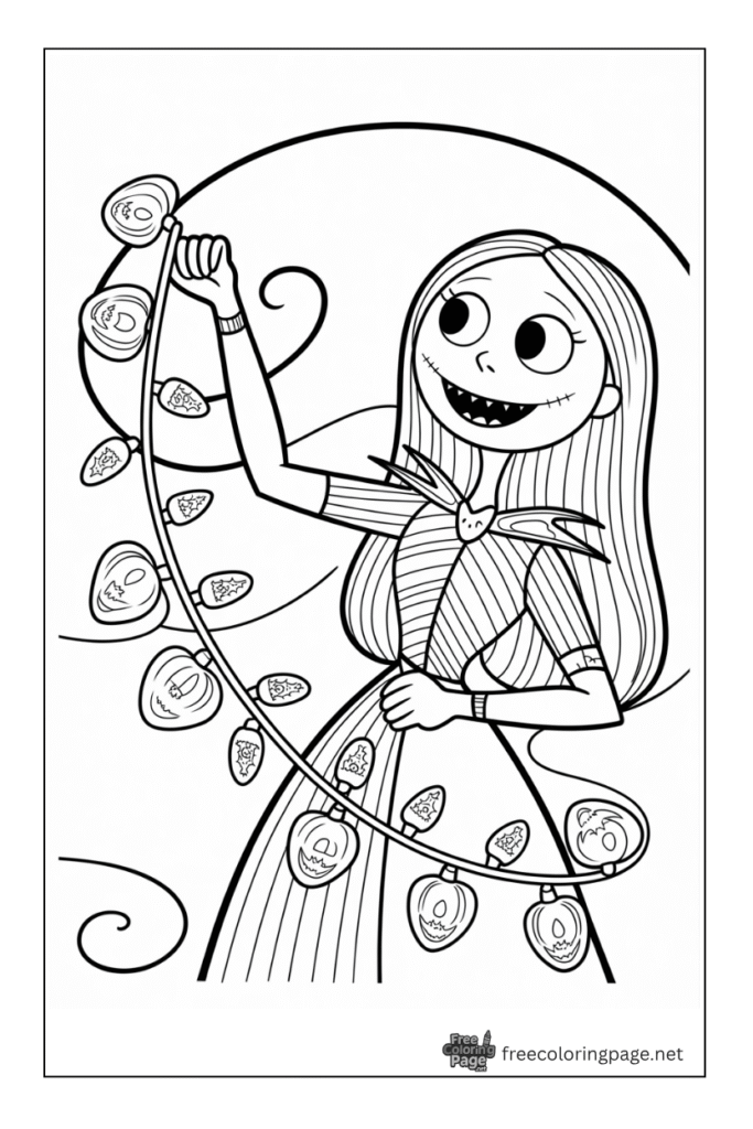 coloring page of sally christmas celebration