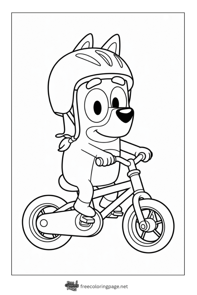 coloring page of bluey riding bike