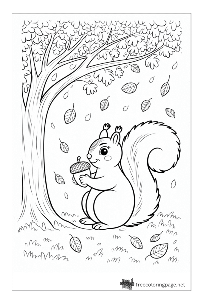 coloring page of autumn animal squirrel