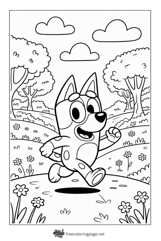 coloring page of bluey running