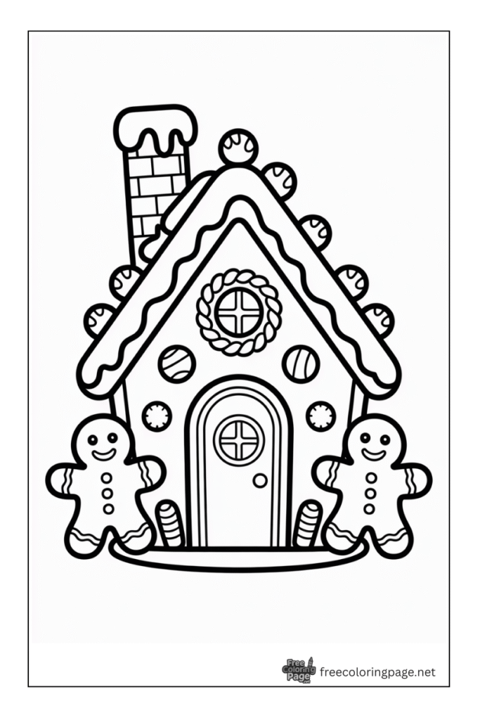 coloring page of gingerbread house simple