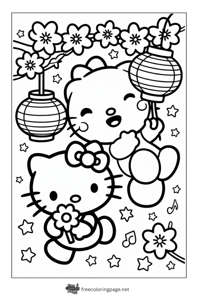 coloring page of hello kitty celebration