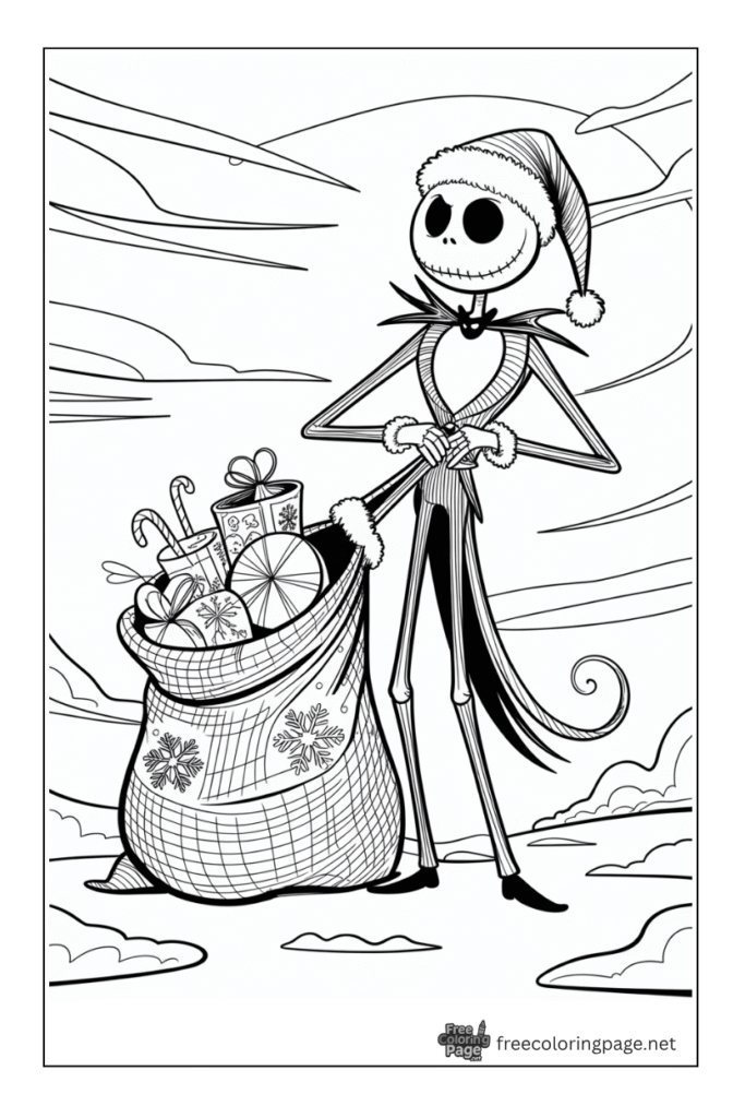 coloring page of christmas celebration by jack from nightmare before christmas