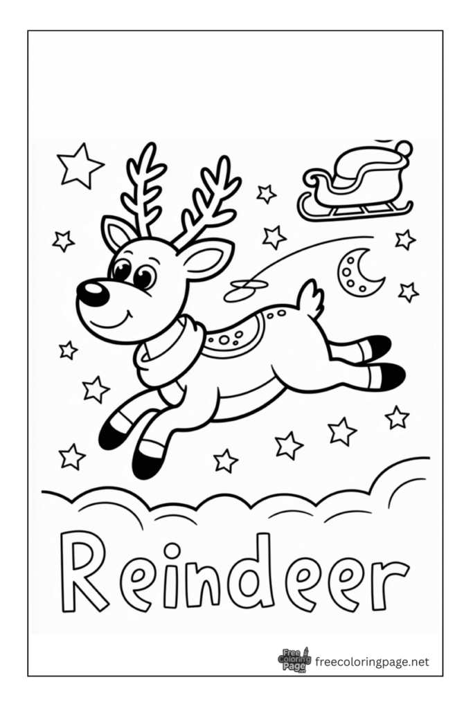 coloring page of christmas reindeer jumping