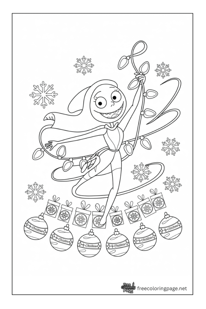 coloring page of christmas celebration of Sally