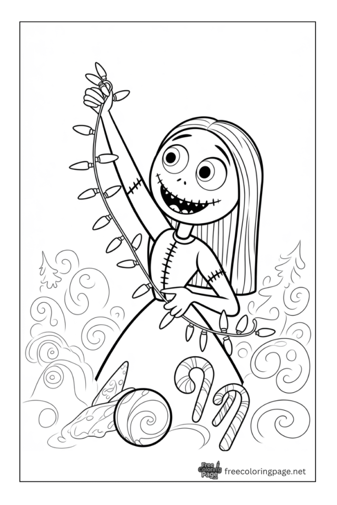 coloring page of sally nightmare with lights