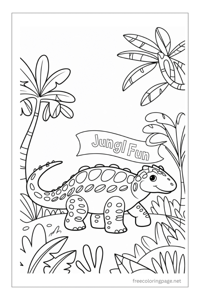 coloring page of  dinosaur simple style