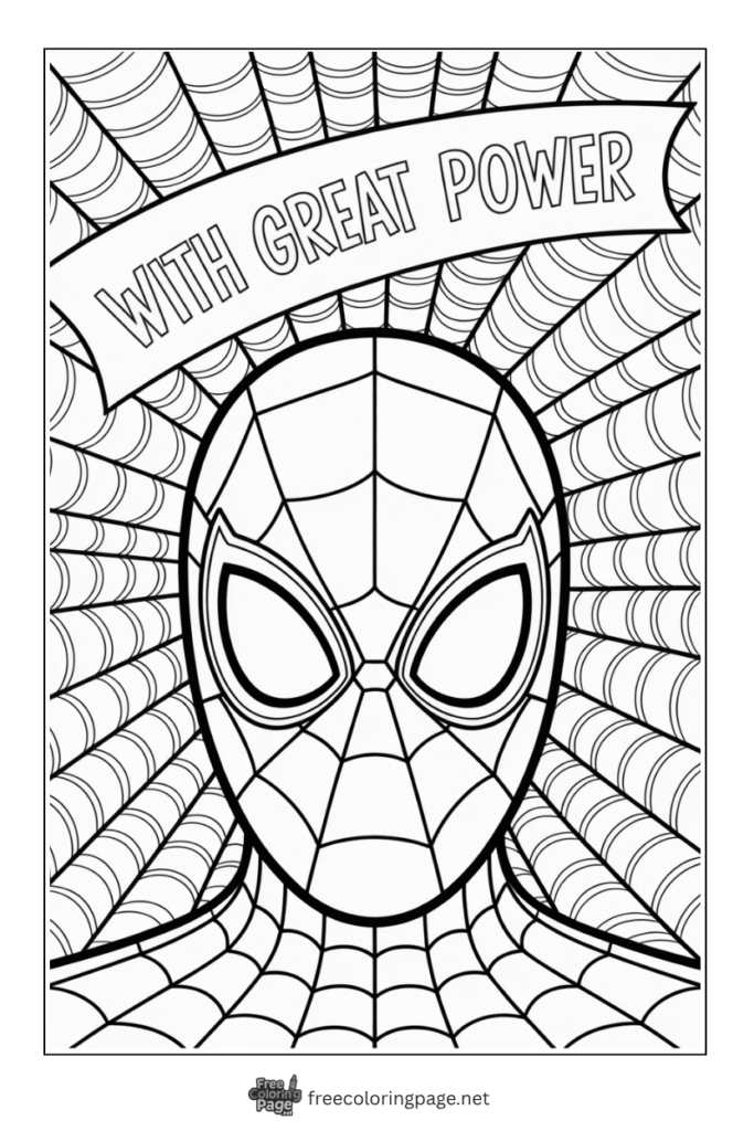 coloring page of spiderman web and mask